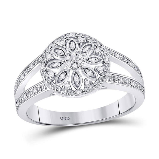 Sterling Silver Womens Round Diamond Flower Cluster Ring 1/10 Cttw, Womens Size: 5-10
