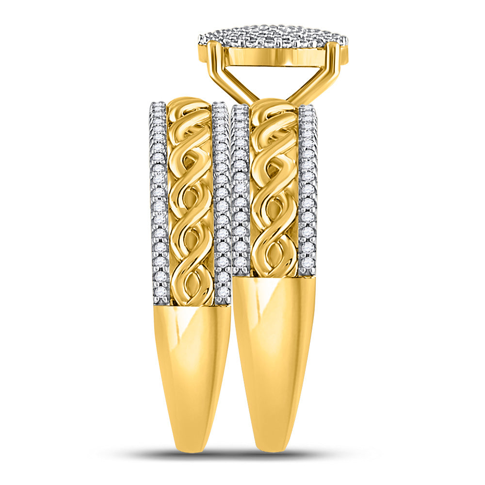10K Yellow Gold His Hers Round Diamond Cluster Matching Wedding Set 5/8 Cttw, Womens Size: 5-10, Mens Size: 7-13