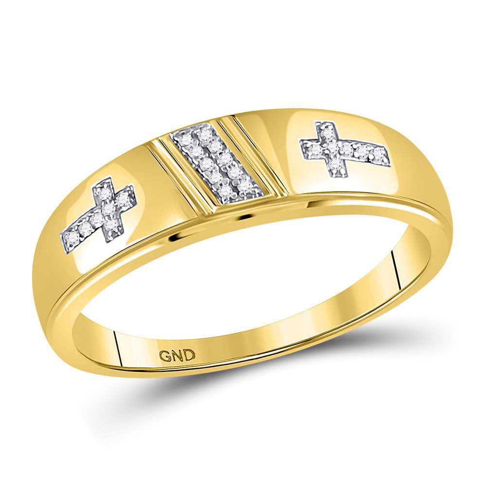 10kt Yellow Gold His Hers Diamond Cross Matching Wedding Set 1/12 Cttw