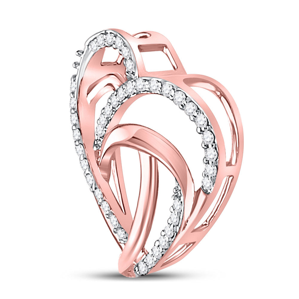 10K Rose Gold Womens Round Diamond Heart Pendant 1/10 Cttw, Length: 0.59 In, Width: 0.57 In