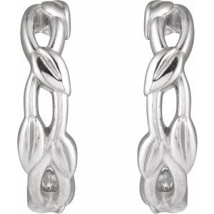 Sterling Silver Pair Leaf Hoop Earrings, Length: 15.8 Mm, Thickness: 3.5 Mm