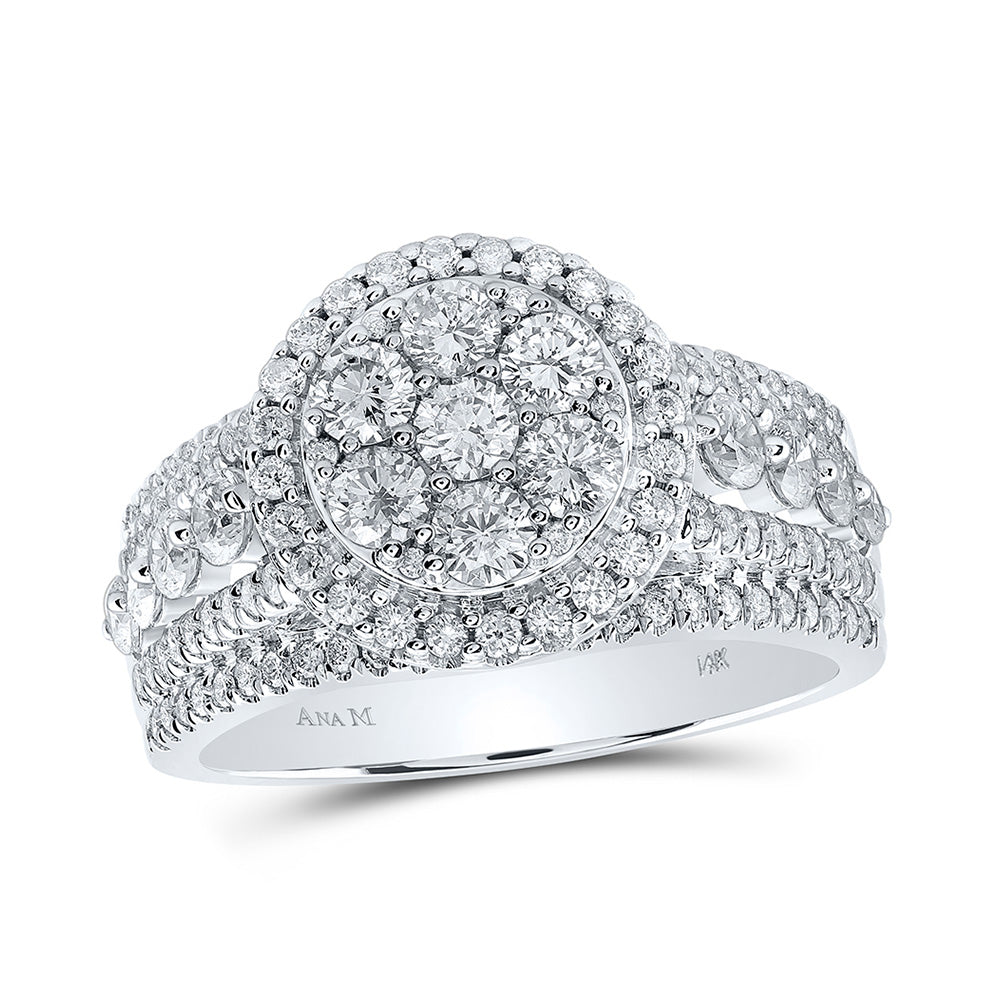 14K White Or Yellow Gold Round Diamond Cluster Bridal Wedding Engagement Ring , Womens Size: 5-10