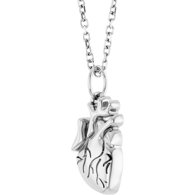 Sterling Silver 15.7 X 6.9 Mm 16-18 In Polished Anatomical Heart Necklace