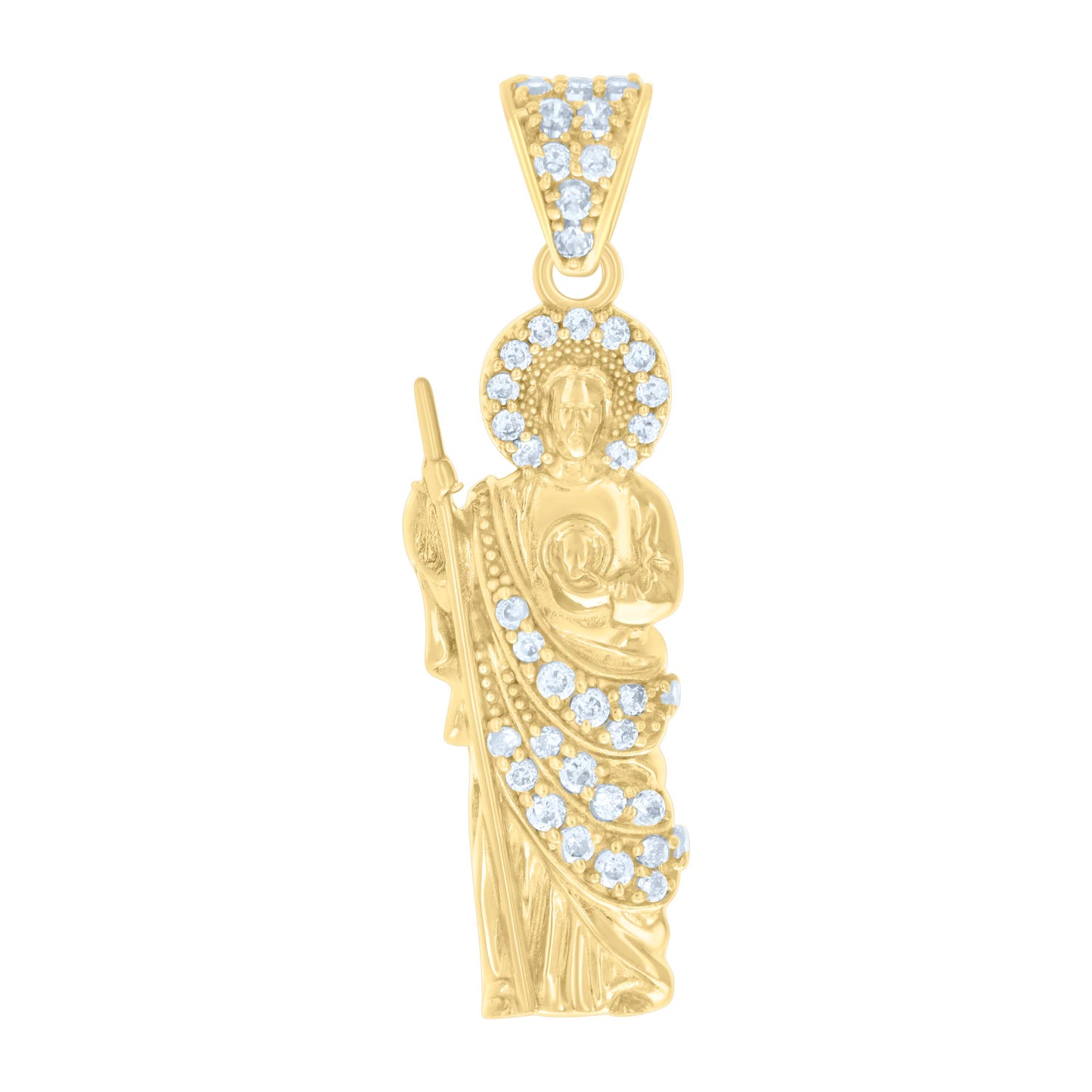 10K Yellow Gold Mens Cubic-Zirconia St. Jude Religious Charm Pendant