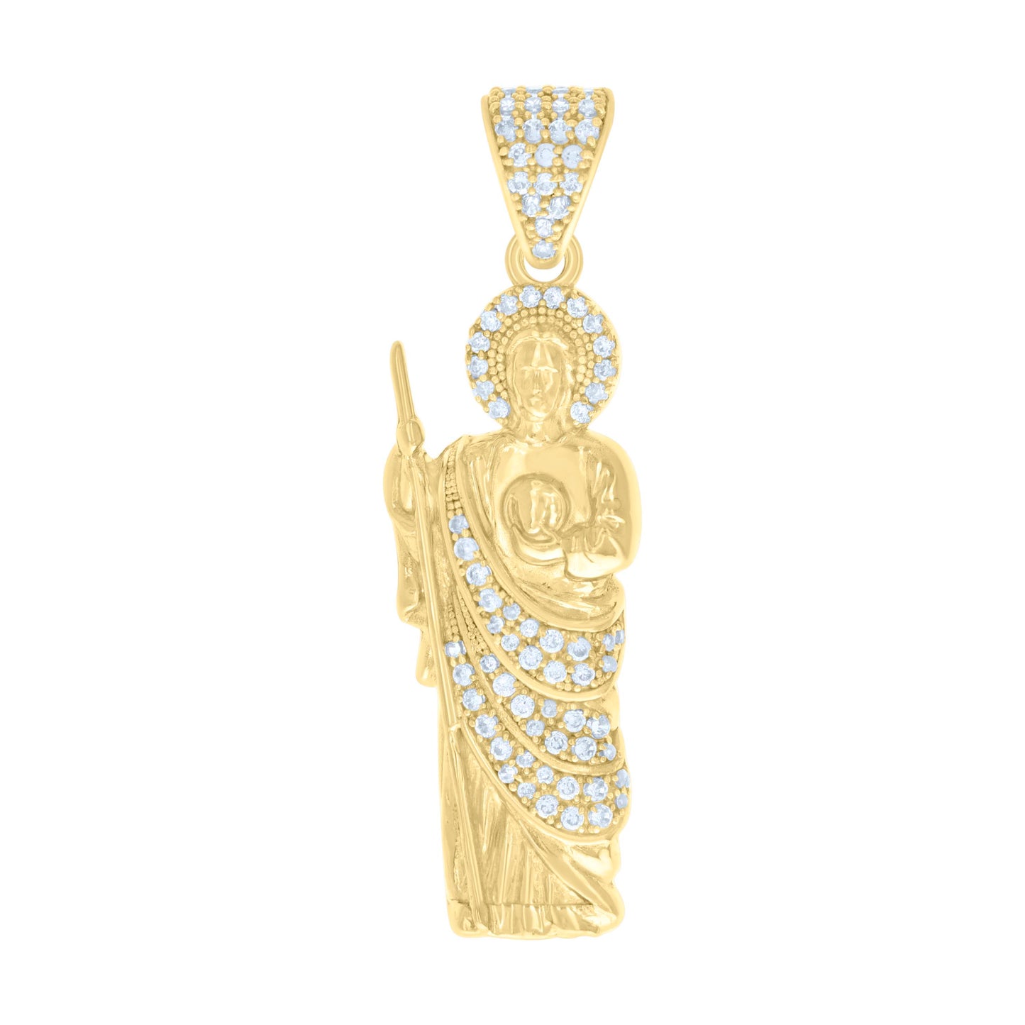 10K Yellow Gold Mens Cubic-Zirconia St. Jude Religious Charm Pendant