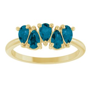 14K Yellow Gold Pear 5 X 3 Mm Polished Natural London Blue Topaz Five-Stone Ring Size 7