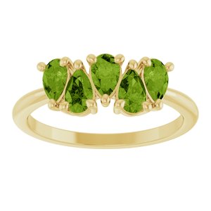 14K Yellow Gold Pear 5 X 3 Mm Polished Natural Peridot Five-Stone Ring Size 7