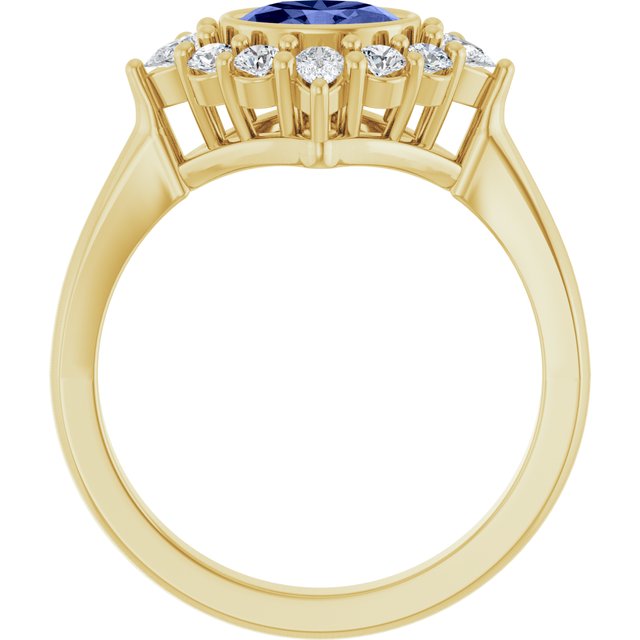 14K Yellow Gold Oval 7 X 5 Mm Polished Natural Tanzanite And 3/8 Ctw Lab-Grown Diamond Halo-Style Ring, Size 7