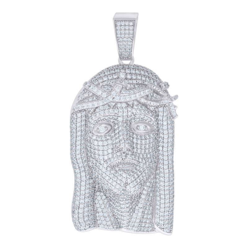 925 Sterling Silver Mens Cubic-Zirconia Jesus Religious Charm Pendant