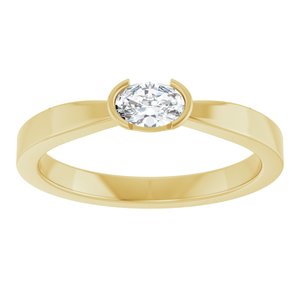 14K Yellow Gold Natural Diamond Oval 5 X 3.5 Mm Polished 1/4 Ct Natural Diamond Half Bezel Solitaire Ring Size 7