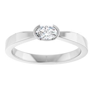 14K White Gold Natural Diamond Oval 5 X 3.5 Mm Polished 1/4 Ct Natural Diamond Half Bezel Solitaire Ring Size 7