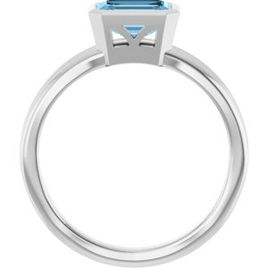 Sterling Silver Natural Sky Blue Topaz Emerald 7 X 5 Mm Polished Natural Sky Blue Topaz Bezel Set Solitarie Ring Size 7