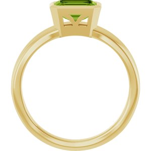 14K Yellow Gold Emerald 7 X 5 Mm Polished Natural Peridot Bezel Set Solitarie Ring Size 7