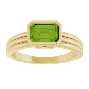 14K Yellow Gold Emerald 7 X 5 Mm Polished Natural Peridot Bezel Set Solitarie Ring Size 7