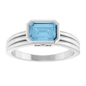 Sterling Silver Natural Sky Blue Topaz Emerald 7 X 5 Mm Polished Natural Sky Blue Topaz Bezel Set Solitarie Ring Size 7