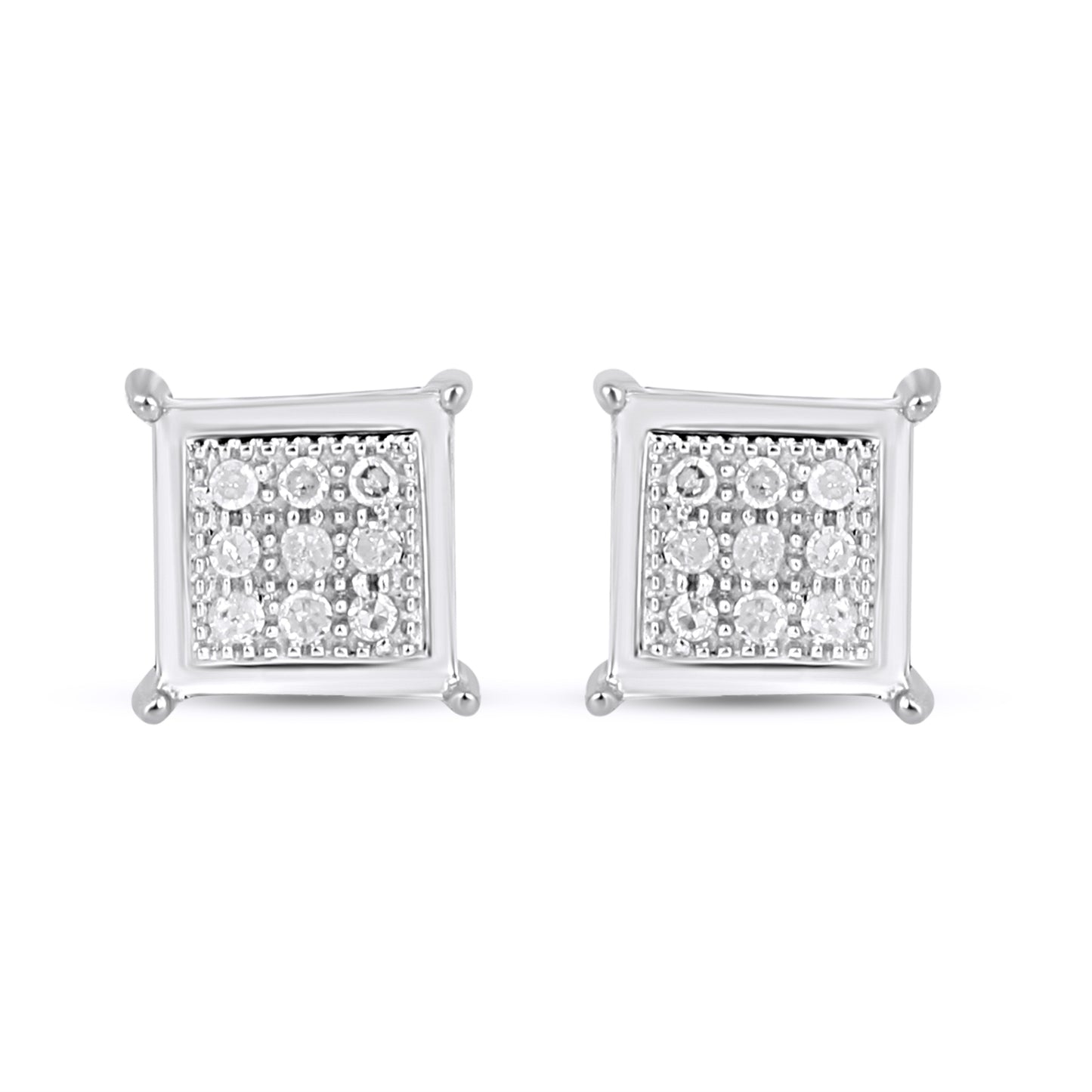 10K White Gold 0.04 Cttw Diamond Square Earrings