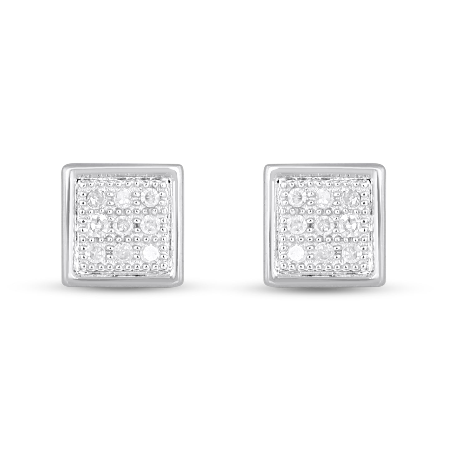 10K White Gold 0.045 Cttw Diamond Square Earrings