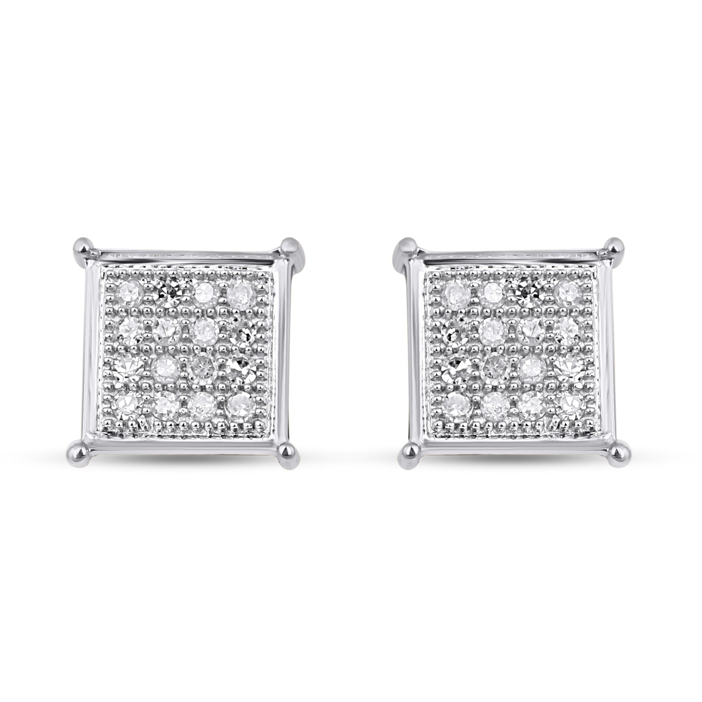 10K White Gold 0.10 Cttw Diamond Square Earrings