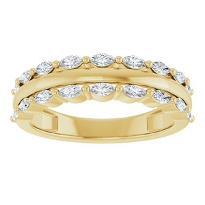 14K Yellow Gold Marquise 3 X 1.5 Mm Polished 1/2 Ctw Lab-Grown Diamond Double Row Anniversary Band Size 7
