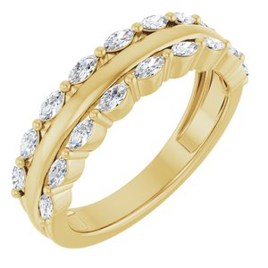 14K Yellow Gold Marquise 3 X 1.5 Mm Polished 1/2 Ctw Natural Diamond Double Row Anniversary Band Size 7