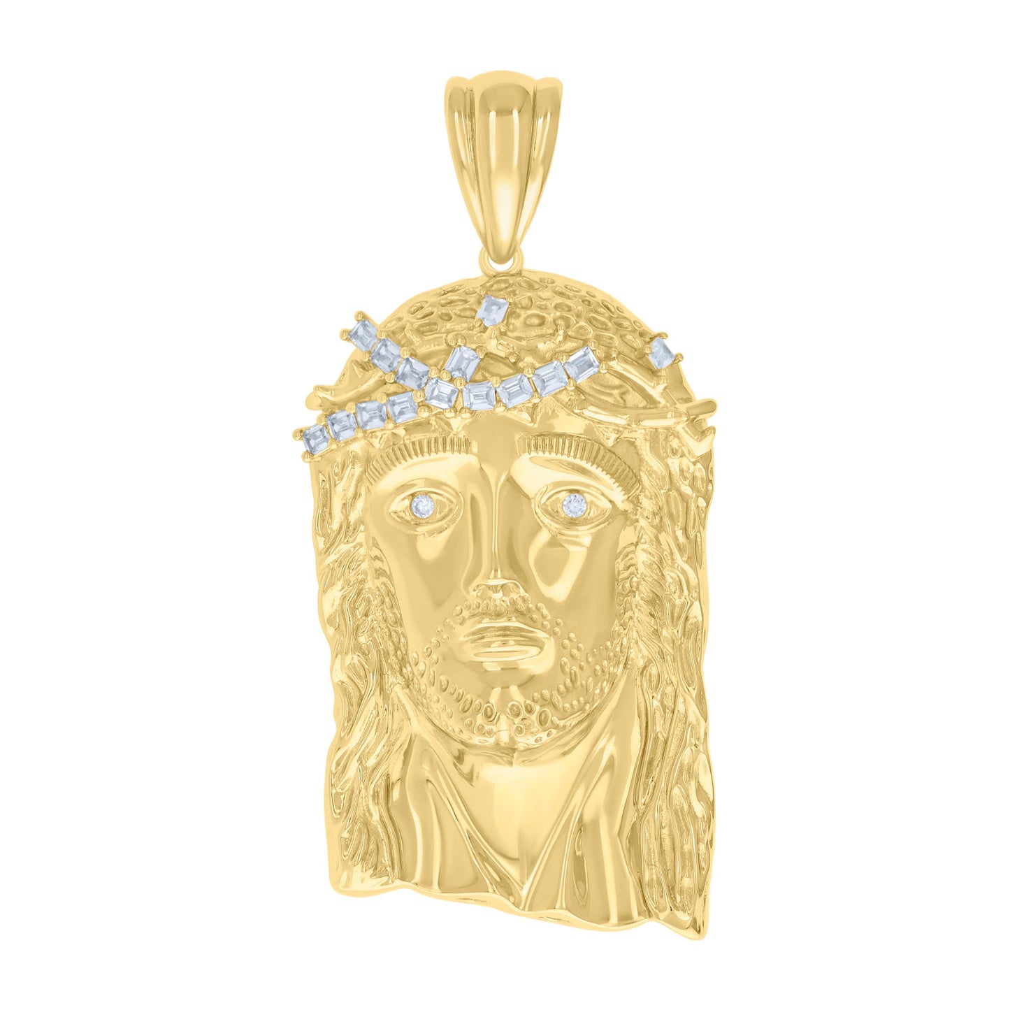 Sterling Silver Mens Baguette Round Cubic-Zirconia Jesus Religious Charm Pendant