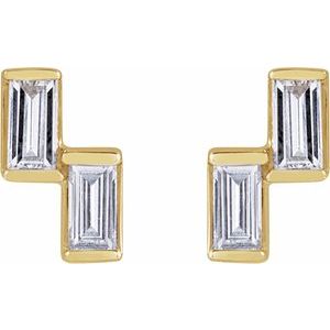 14K Yellow Gold Straight Baguette 3 X 1.5 Mm 1/4 Ctw Natural Diamond Stud Earrings