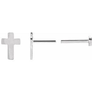 14K White Gold 7 X 5 Mm Pair Press Fit Back Included Polished Cross Earrings With Press Fit Posts And Backs