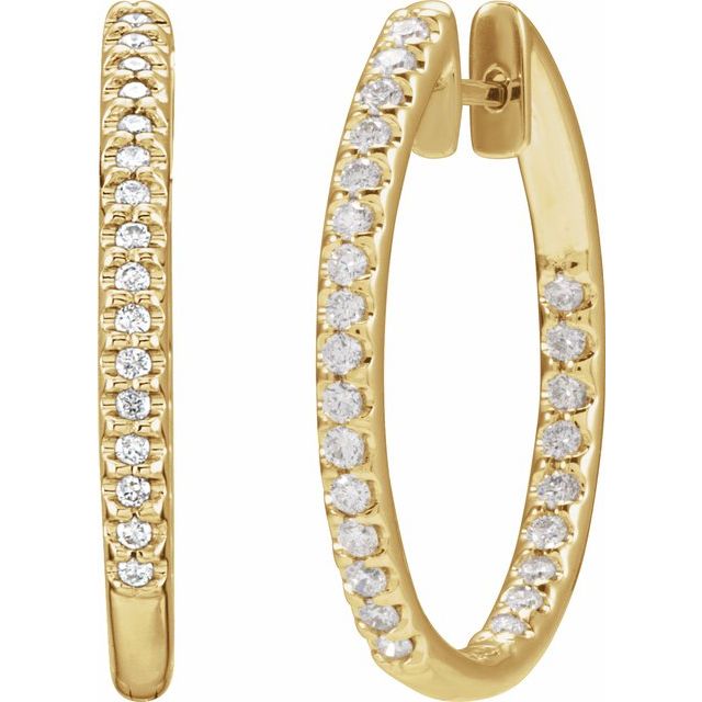 14K Yellow Gold Round 26.7 Mm 2.5 Mm I1, Ghi Pair Hinged Polished 3/4 Ctw Natural Diamond Inside-Outside Hinged Hoop Earrings