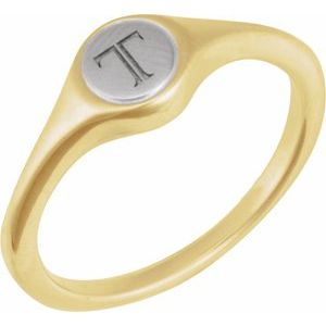 14K Yellow/White Gold Round 6.9 X 6.9 Mm Polished Polished Engravable Signet Ring Size 7