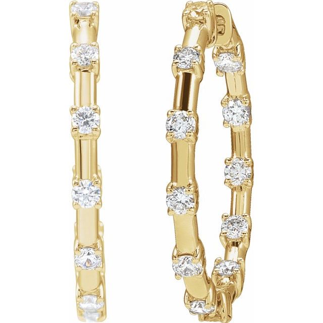 14K Yellow Or White Gold Round 25.14 Mm 2.5 Mm 2.1Mm Si1-Si2, Gh Pair Hinged Polished 1 Ctw Lab-Grown Diamond Hoop Earrings