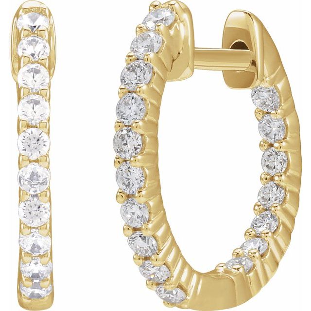 14K Yellow Or White Or Rose Gold Si1-Si2, Gh Hinged Polished Lab-Grown Diamond Inside-Outside Hoop Earrings