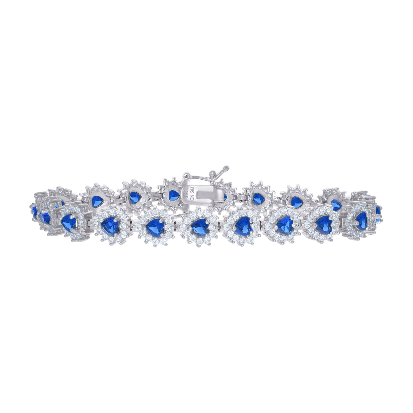 Sterling Silver Womens Cubic-Zirconia Heart Link Fashion Bracelet