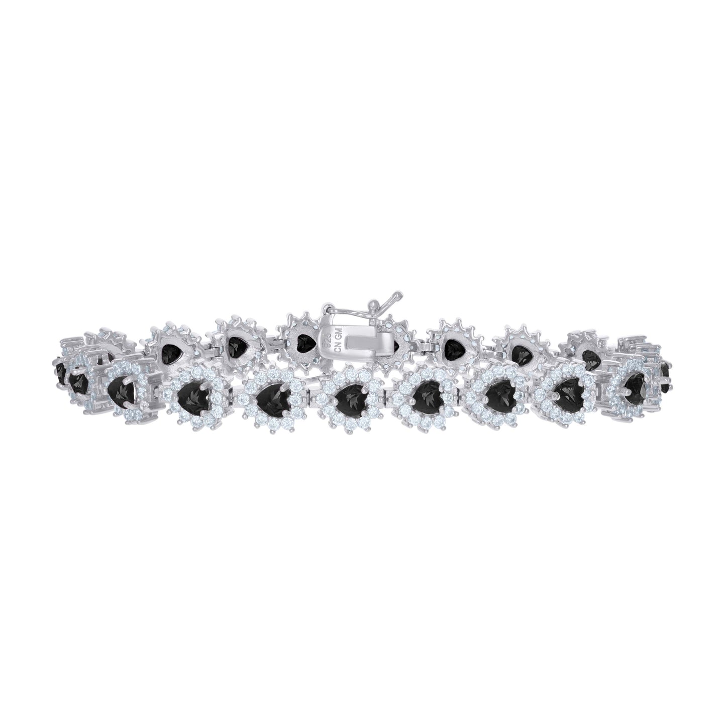 Sterling Silver Womens Cubic-Zirconia Heart Link Fashion Bracelet