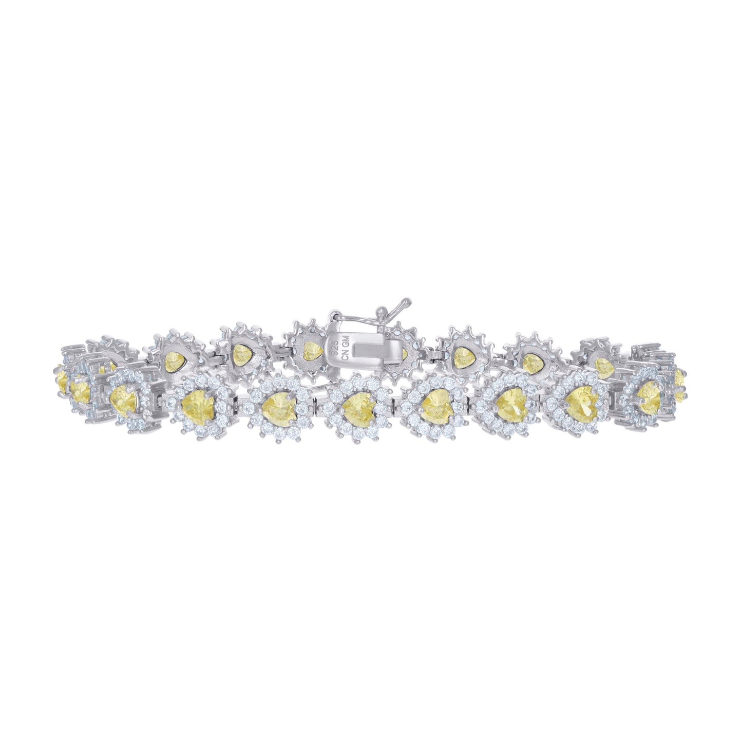 Sterling Silver Womens Cubic-Zirconia Heart Link Fashion Bracelet