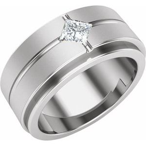 14K White Gold Square 4.2 X 4.2 Mm Polished 1/2 Ctw Lab-Grown Diamond Mens Band Size 10