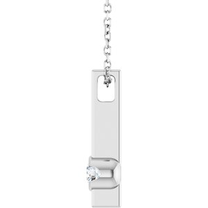 14K White Gold Round 3Mm G-H I1 1/10 Ct Natural Diamond Solitaire Bar Necklace, Length: 18 In
