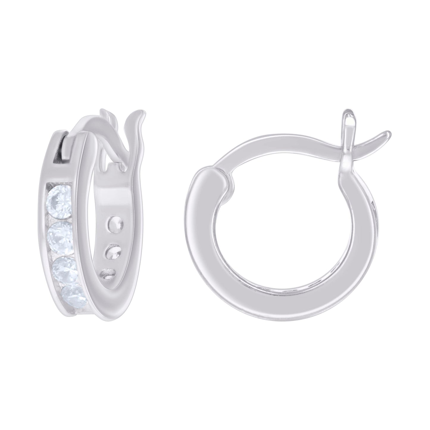 Sterling Silver Or Yellow Tone Womens Cubic-Zirconia Single Row Cubic Zirconia Hoop Earrings