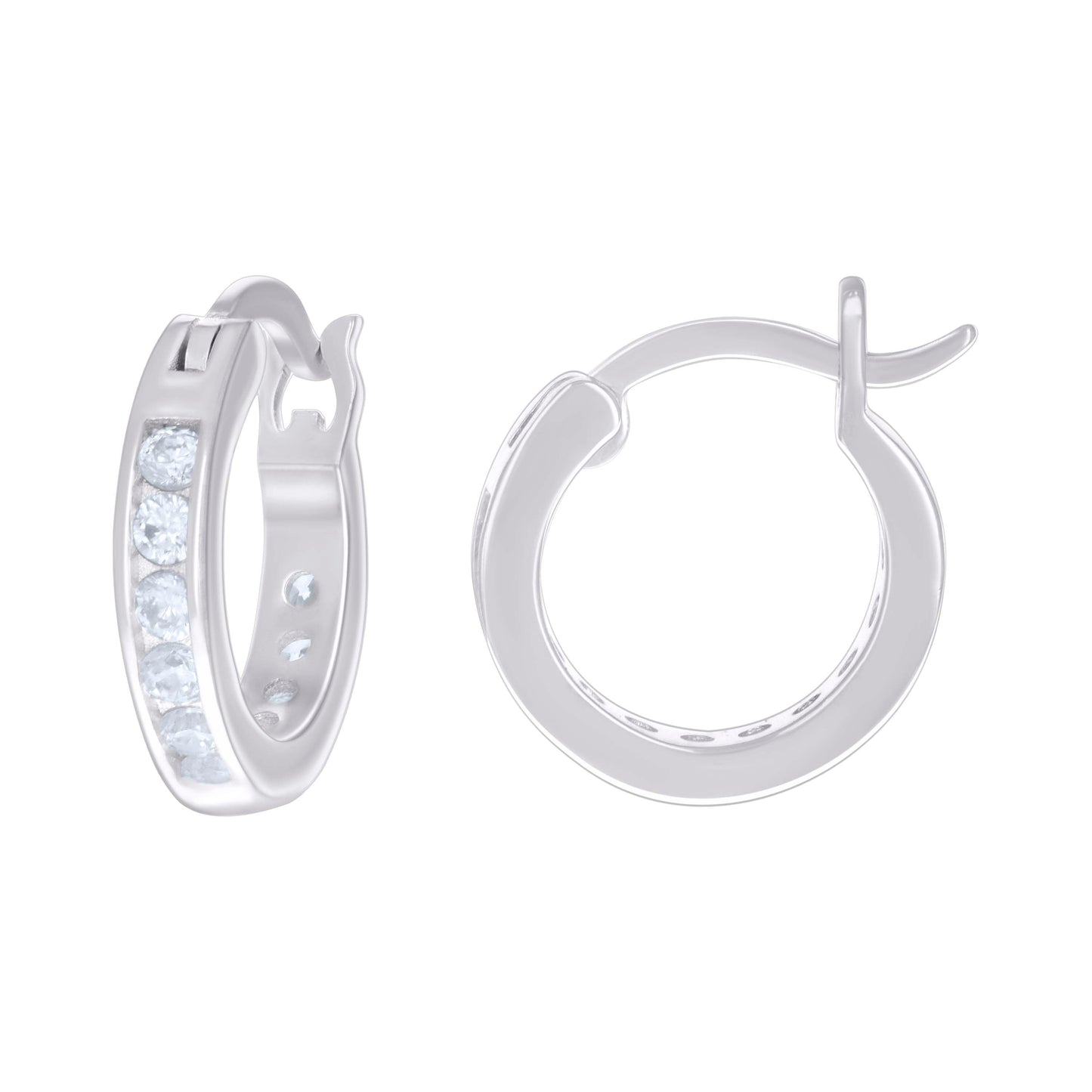 Sterling Silver Or Yellow Tone Womens Cubic-Zirconia Single Row Cubic Zirconia Hoop Earrings