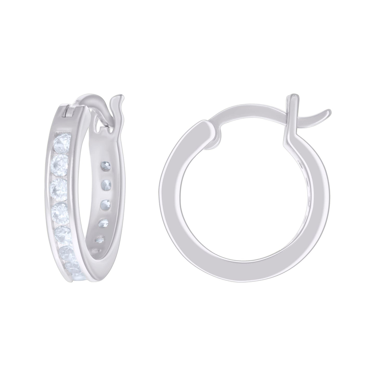 Sterling Silver Or Yellow Tone Womens Cubic-Zirconia Single Row Cubic Zirconia Hoop Earrings