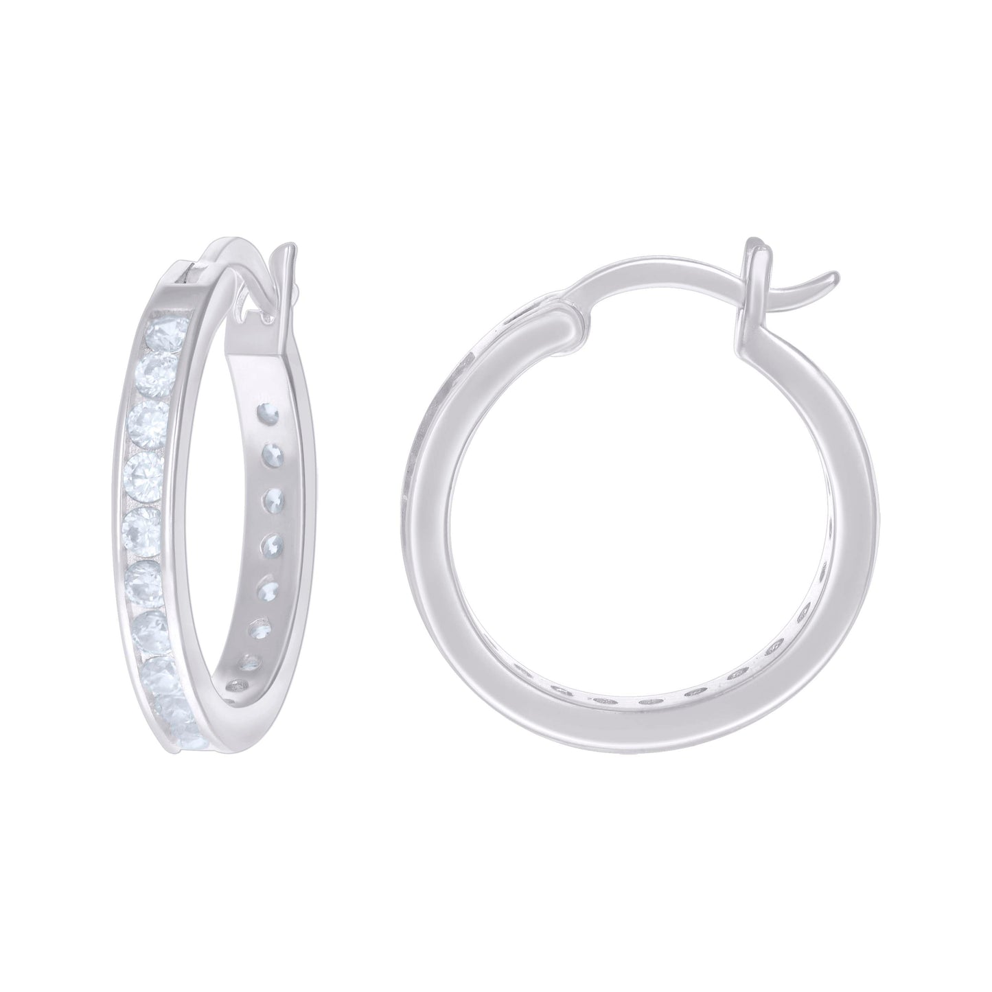 Sterling Silver Or Yellow Tone Womens Cubic-Zirconia Single Row Cubic Zirconia Hoop Earrings