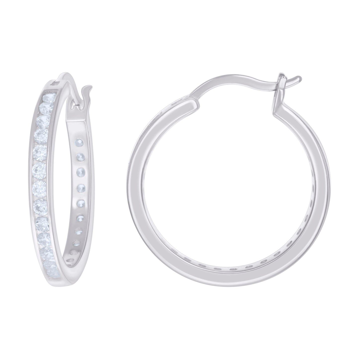 Sterling Silver Or Yellow Tone Womens Cubic-Zirconia Single Row Cubic Zirconia Hoop Earrings