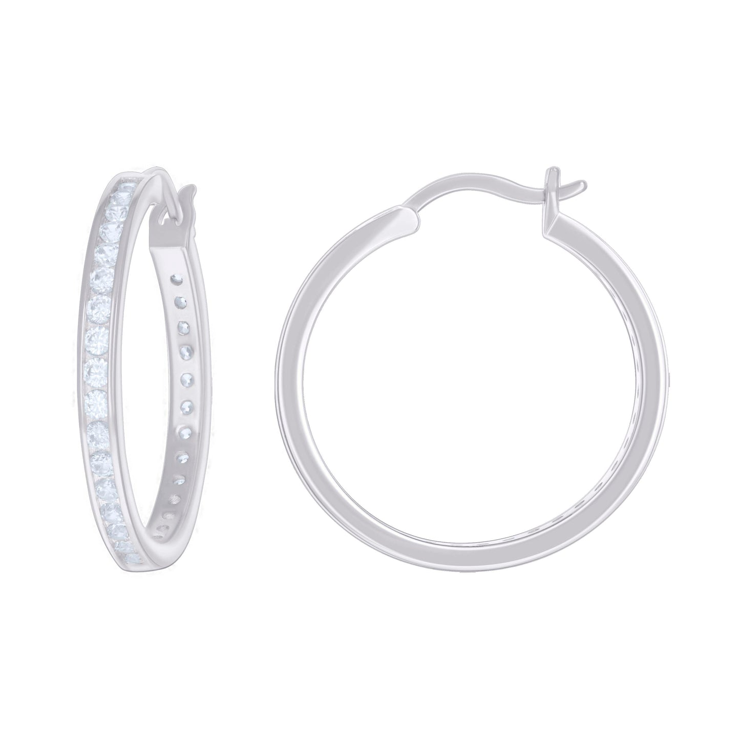 Sterling Silver Or Yellow Tone Womens Cubic-Zirconia Single Row Cubic Zirconia Hoop Earrings