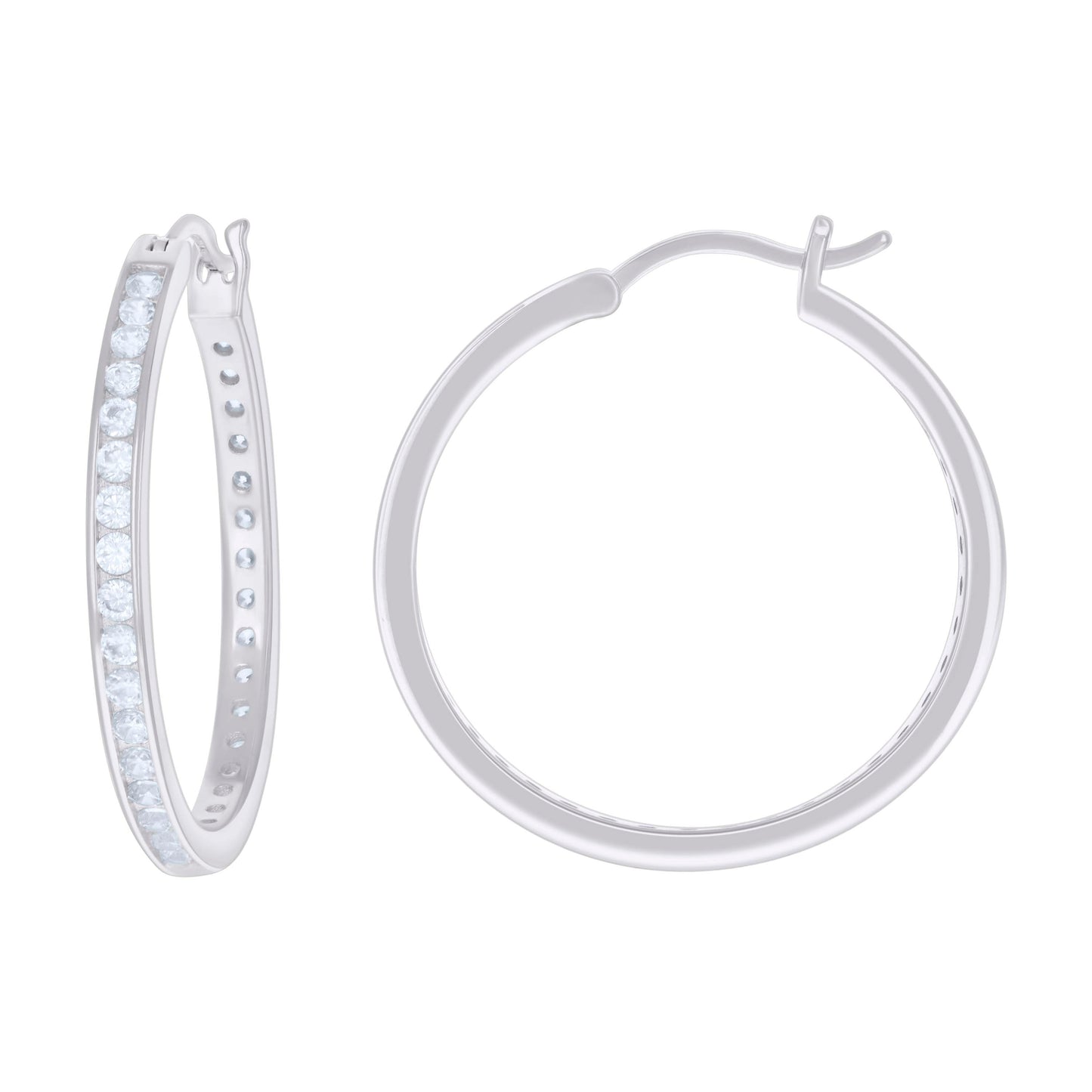 Sterling Silver Or Yellow Tone Womens Cubic-Zirconia Single Row Cubic Zirconia Hoop Earrings