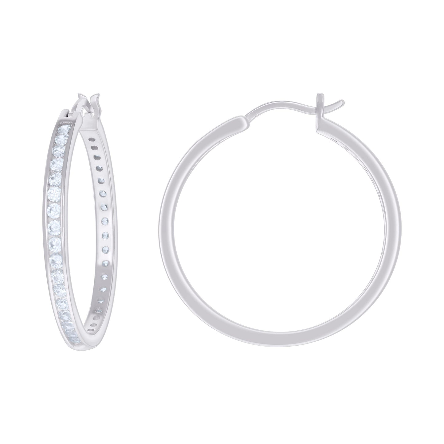 Sterling Silver Or Yellow Tone Womens Cubic-Zirconia Single Row Cubic Zirconia Hoop Earrings