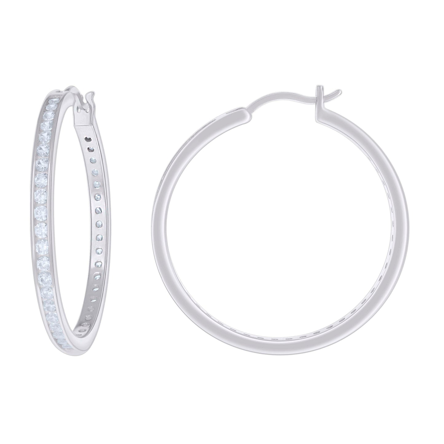 Sterling Silver Or Yellow Tone Womens Cubic-Zirconia Single Row Cubic Zirconia Hoop Earrings