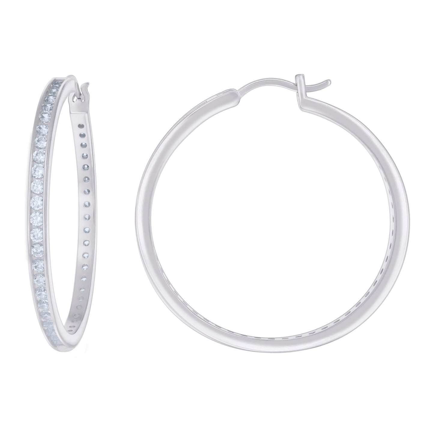 Sterling Silver Or Yellow Tone Womens Cubic-Zirconia Single Row Cubic Zirconia Hoop Earrings