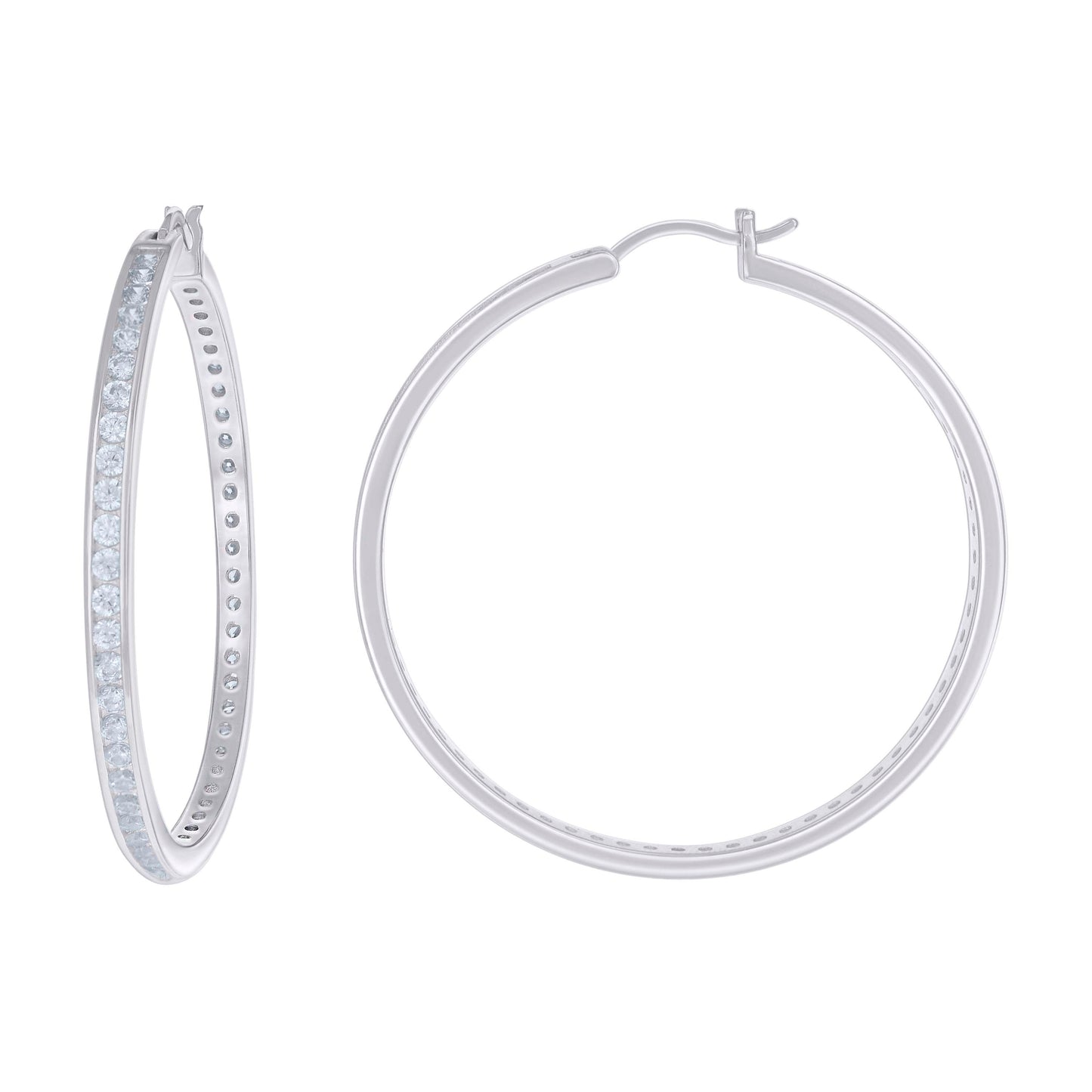 Sterling Silver Or Yellow Tone Womens Cubic-Zirconia Single Row Cubic Zirconia Hoop Earrings