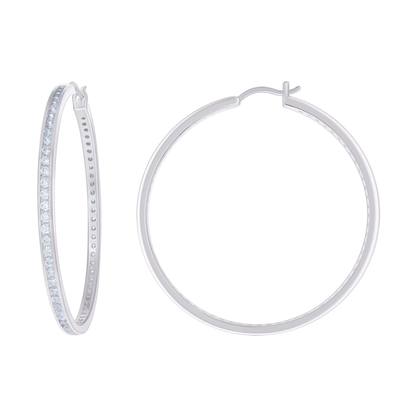 Sterling Silver Or Yellow Tone Womens Cubic-Zirconia Single Row Cubic Zirconia Hoop Earrings