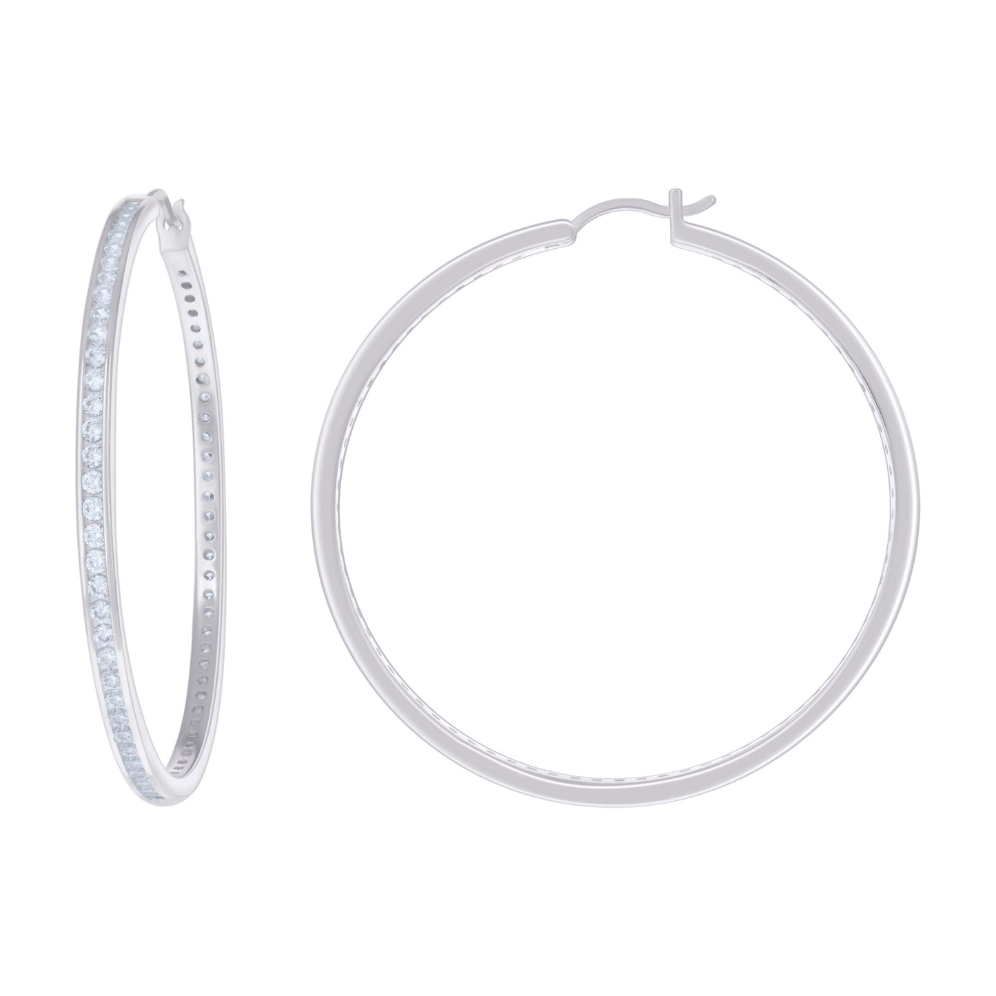 Sterling Silver Or Yellow Tone Womens Cubic-Zirconia Single Row Cubic Zirconia Hoop Earrings