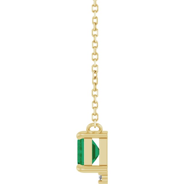 14K Yellow Gold Emerald 7 X 5Mm I1, G-H 18 In Polished Lab-Grown Emerald And .025 Ctw Natural Diamond Claw Prong Necklace